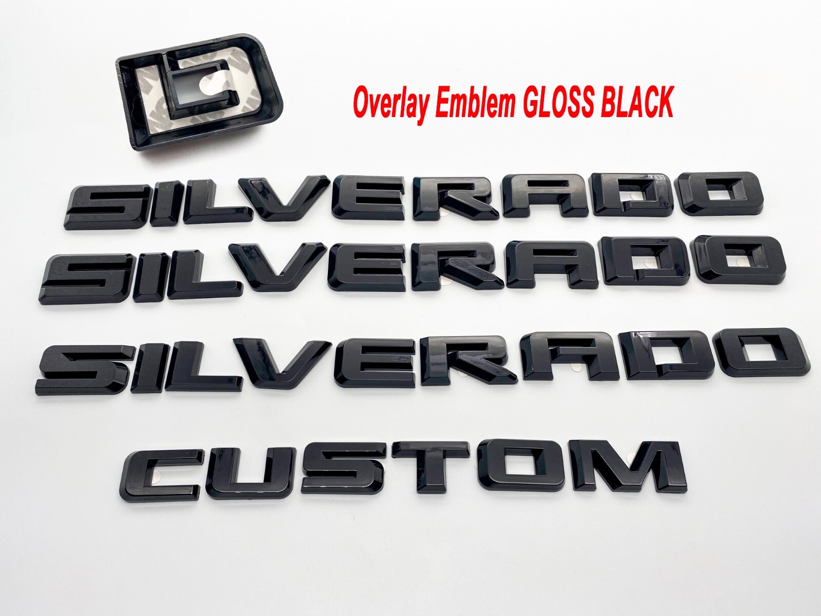 Fit 2019-2025 Gloss Black Silverado Custom Emblem Nameplate Badge Kit Overlay