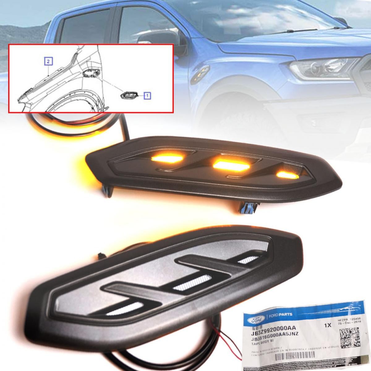 Fit Ford Ranger Raptor 2018-2021 Side Vent Cover Trim Matte Black Orange Led