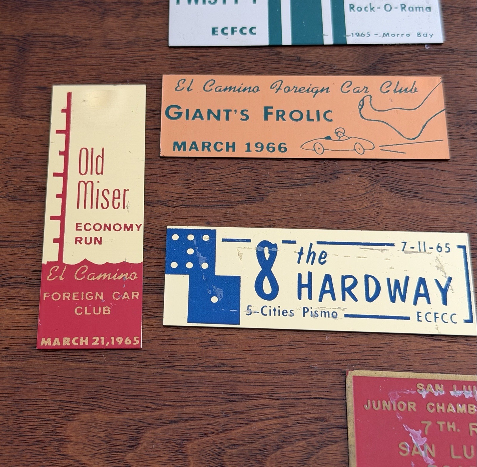 1960’s EL CAMINO FOREIGN CAR CLUB EMBLEMS Plates TIME TRIALS ATASCADERO Speedway