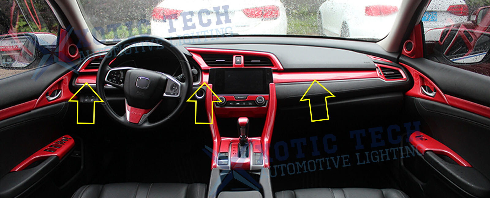 Red ABS Sport Style Dashboard Center Moulding Trims For Civic 10th 2016-2021
