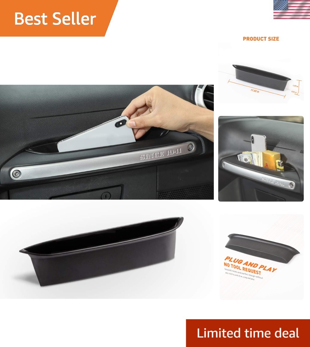 Sleek Black Grab Tray for Jeep Wrangler – Organize Your Essentials Effortlessly