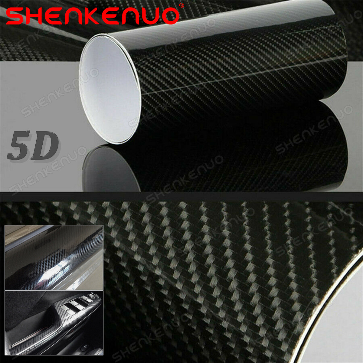 30*152cm 5D Ultra Shiny Glossy Black Carbon Fiber Vinyl Wrap Sticker Decal Film