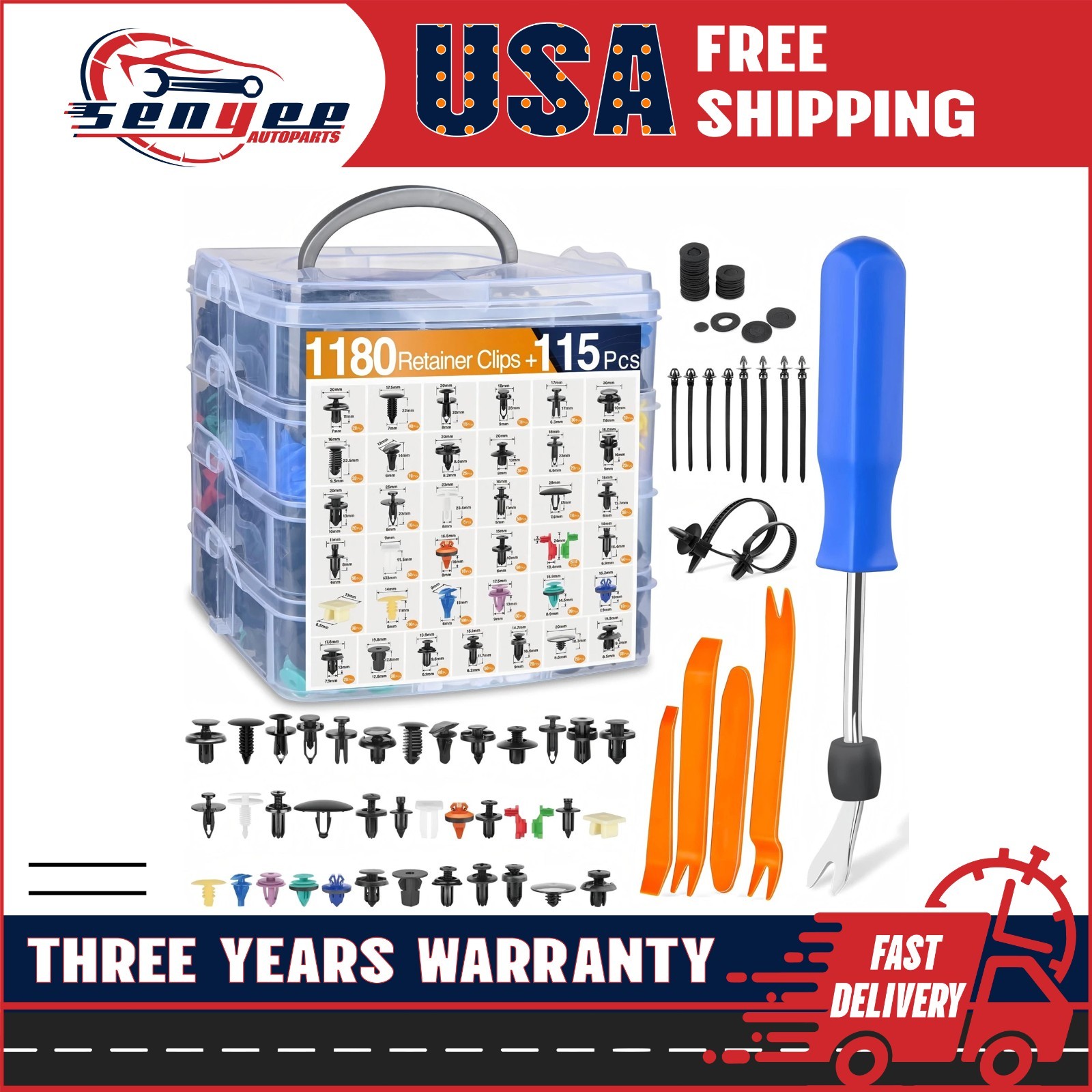 1295PCS Car Retainer Auto Fasteners Body Plastic Trim Clips Pin Rivet Bumper Kit