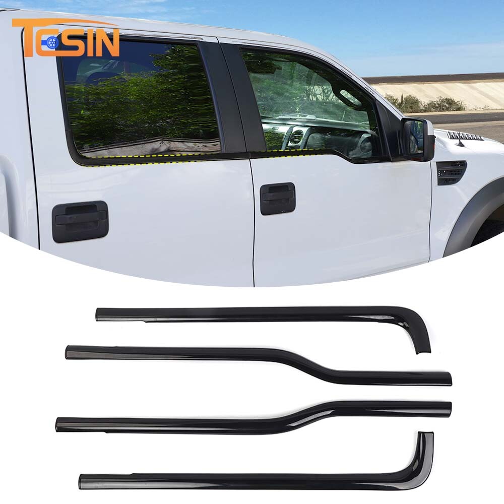 Gloss Black Window Sill Trims Covers Overlay For 09-14 Ford F150 Raptor 4Dr ABS