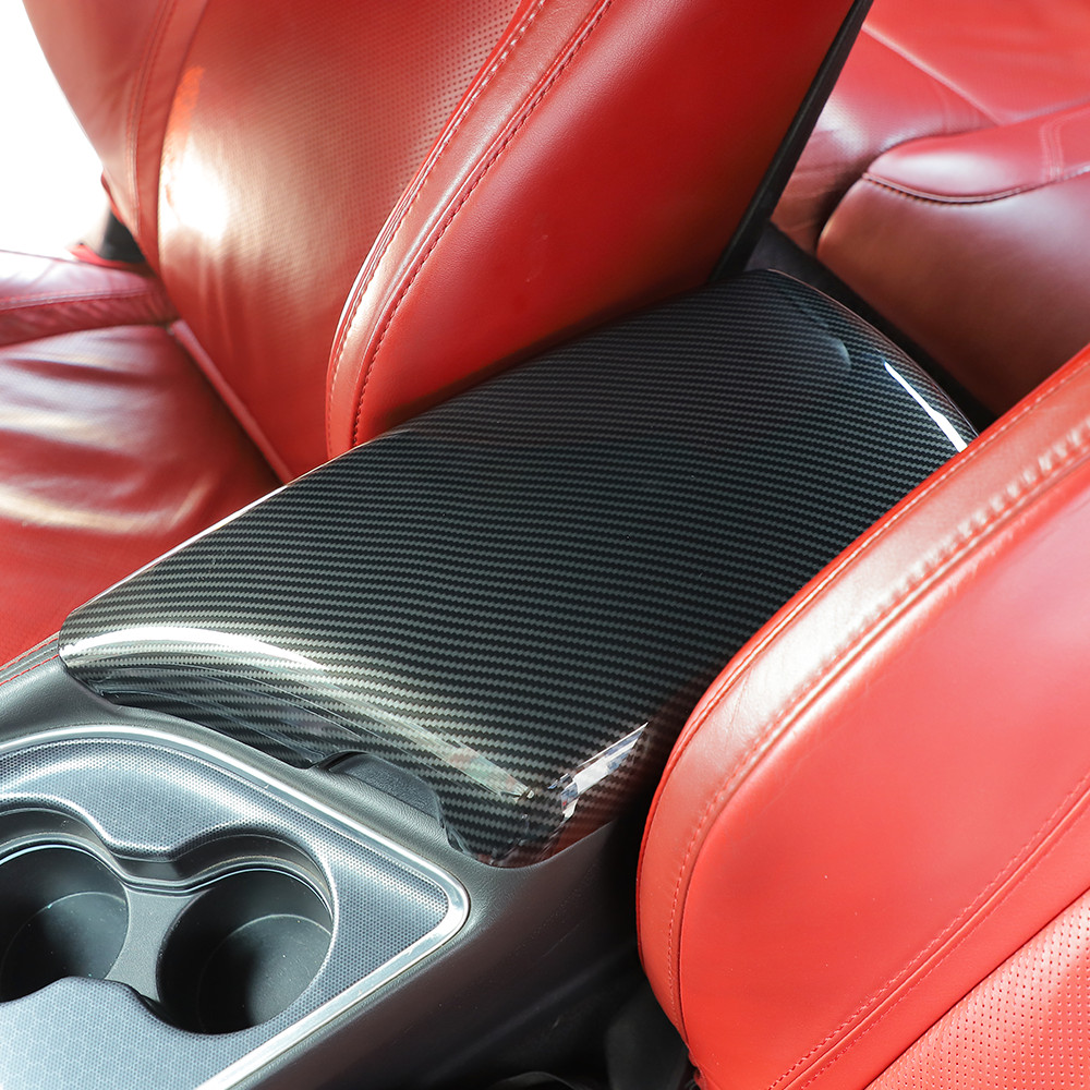 Carbon Fiber Armrest Box Panel Cover Trim For Dodge Challenger 2015+ Accessories