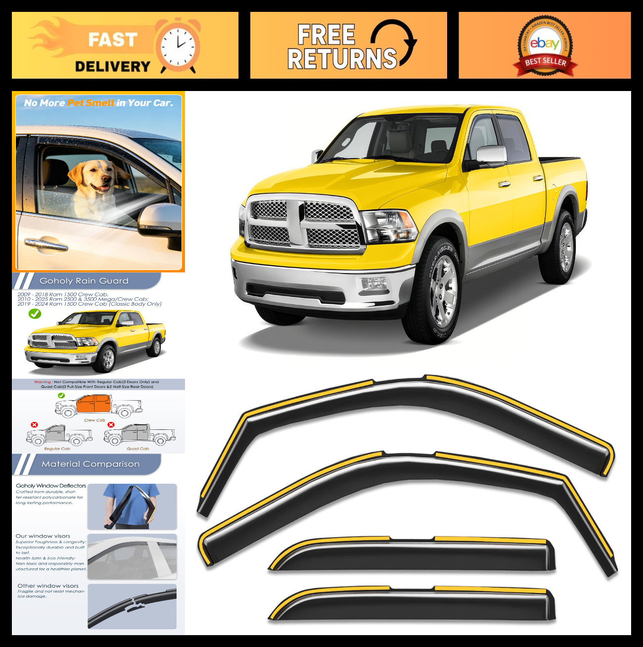 In-Channel Rain Guards for Dodge Ram 1500 2009-2018 & 2500/3500 2010-2026 – Low