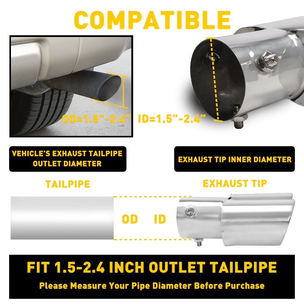 Chrome 2.5in” Car Stainless Steel Rear Exhaust Pipe Tail Muffler Accessories Tip