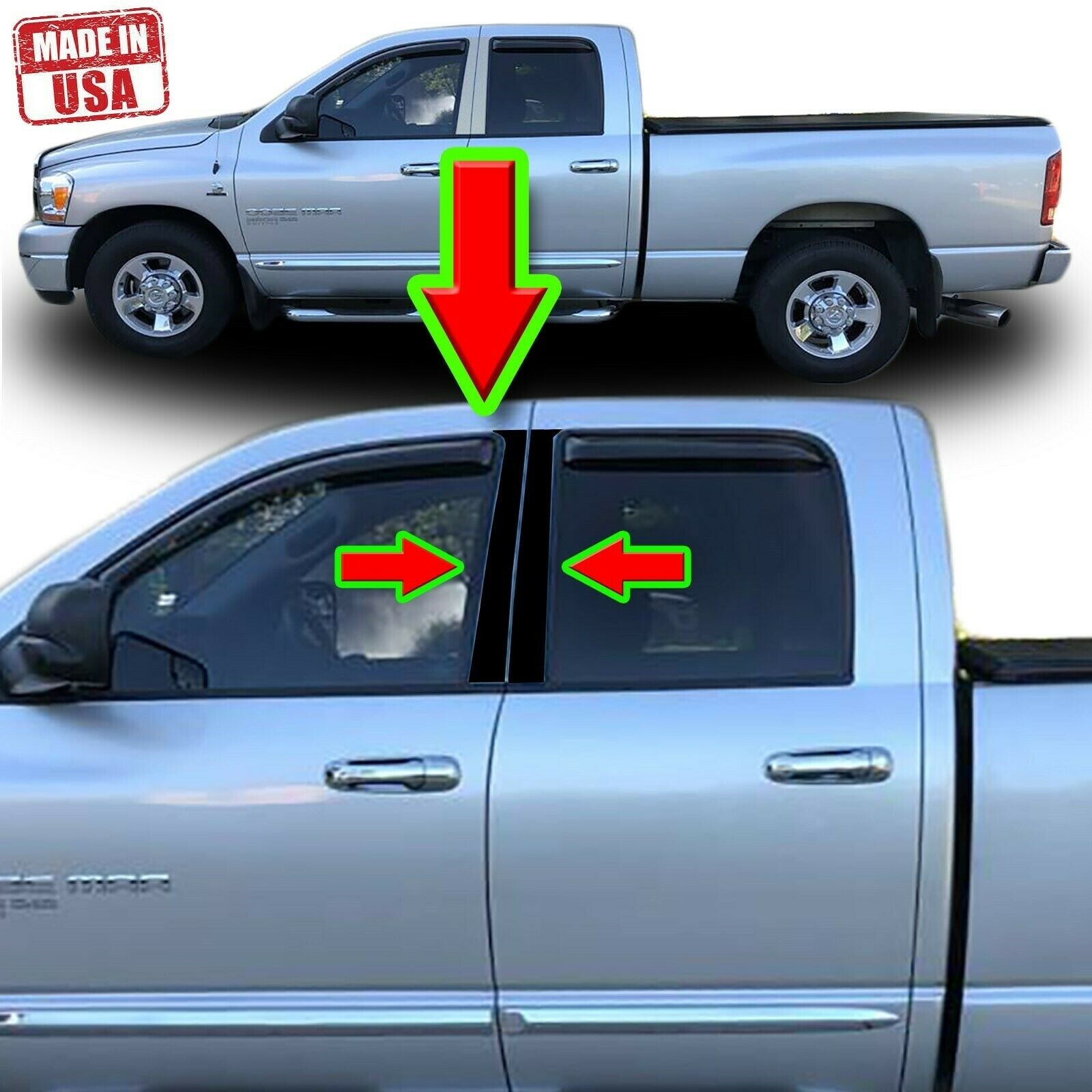 Black Pillar Trim for Dodge Ram 02-08 (Crew/Quad/Extended) EXT 4pc Set Door
