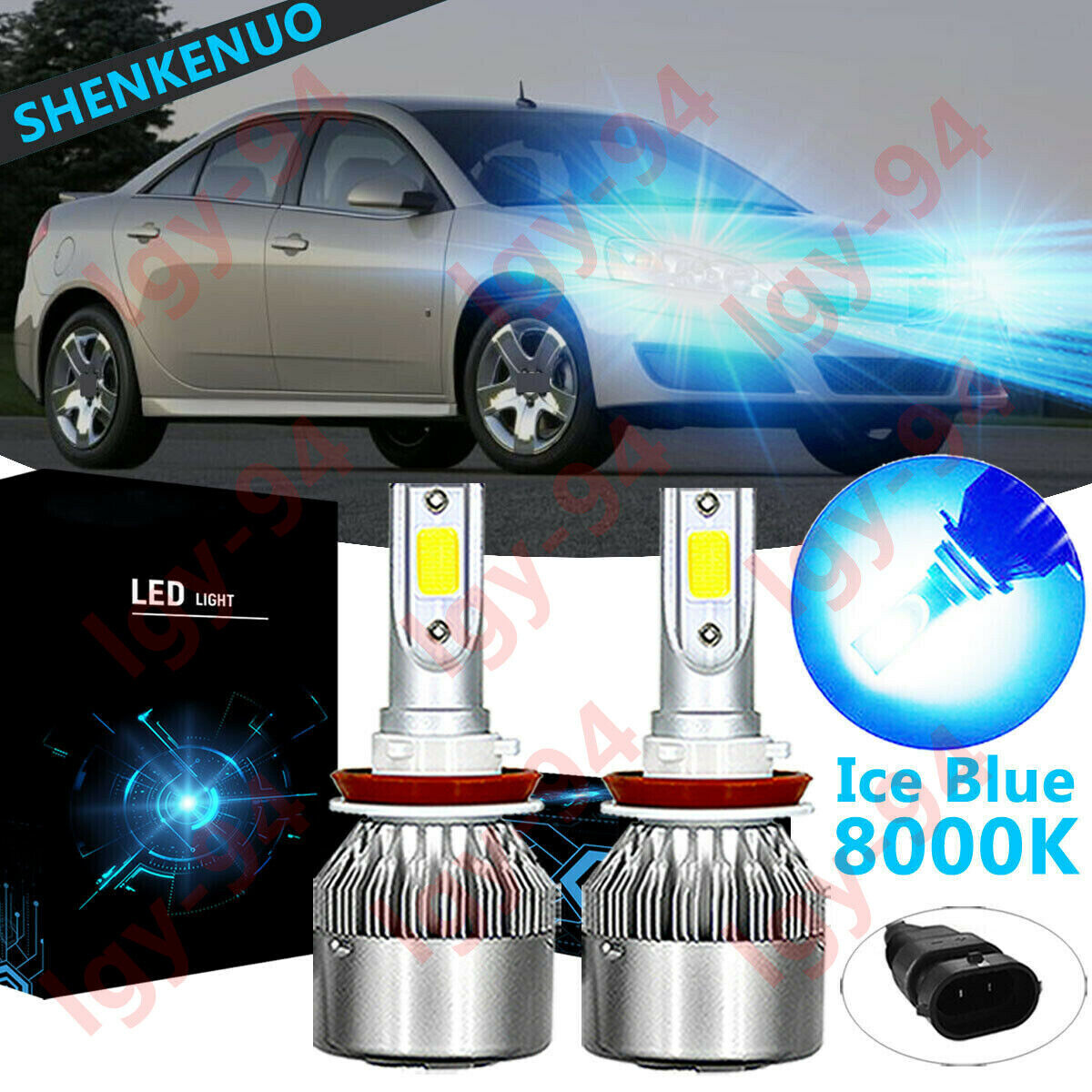 Ice Blue H9 LED Headlight Bulb High Beam 8000K 55W C6 For PONTIAC G6 2005-2010