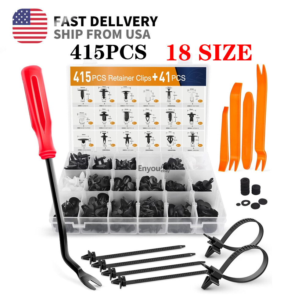 415Pcs Bumper Clips Retainer Auto Car Rivets Fastener Fender Push Pin Trim