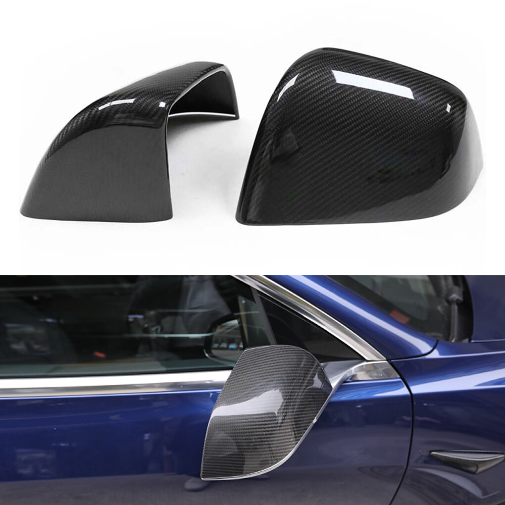 Carbon Fiber Side View Mirror Cover Caps Add-on For Tesla Model Y 2020-2024