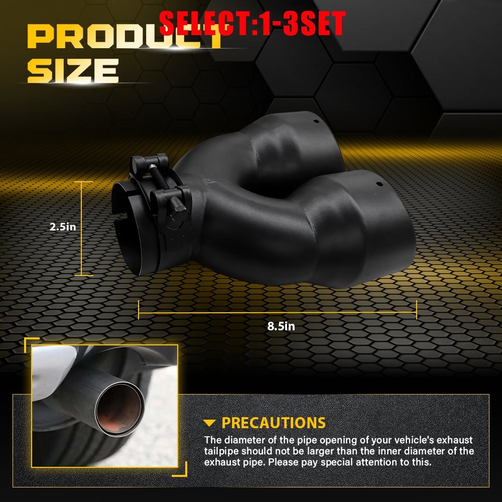 Black Coated Stainless Dual Exhaust Tip 2.5 In 7 Out 8.5 Length Bolt On 1-3X