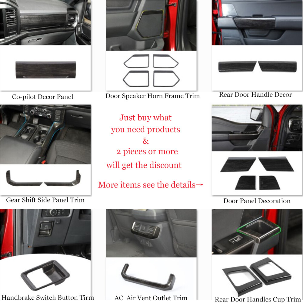 Interior & Exterior Trim Decoration Cover For Ford F150 2021+ Black Wood Grain