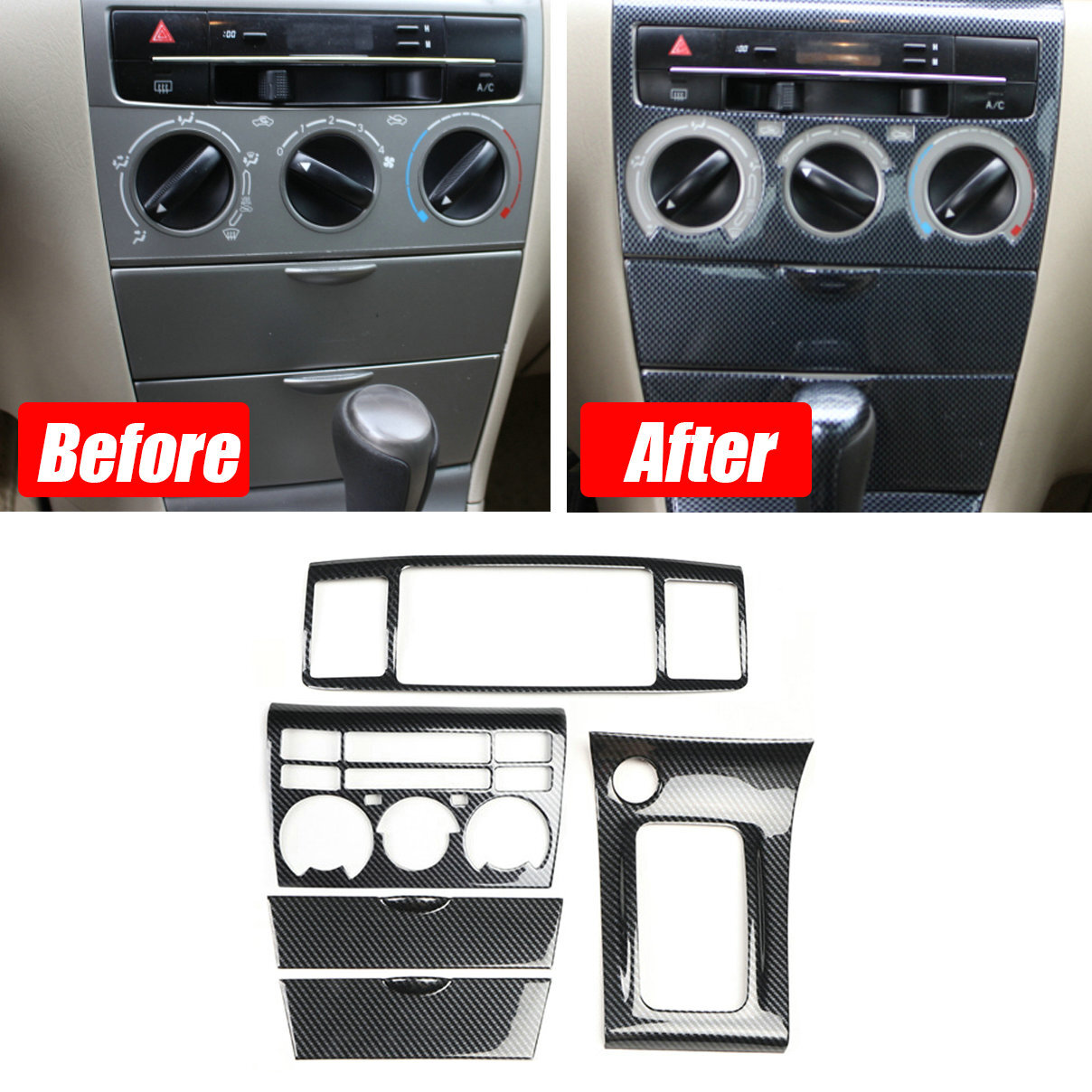 5Pcs/Set Carbon Fiber Center Console Gear Shift Panel For 03-2008 Toyota Corolla