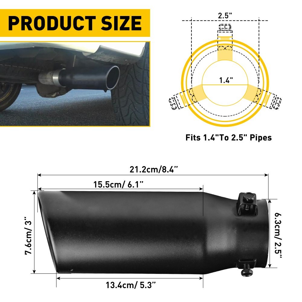 2.5″ Car Clamp-on Exhaust Tip Exhaust Pipe Tail Muffler Stainless Bend Bevel EOM