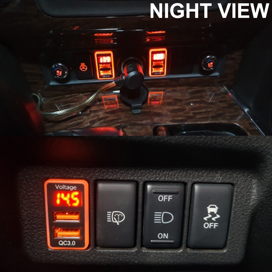 QC 3.0 QuickCharger Dual USB Phone Adapter Port LED Digital Voltmeter For Nissan