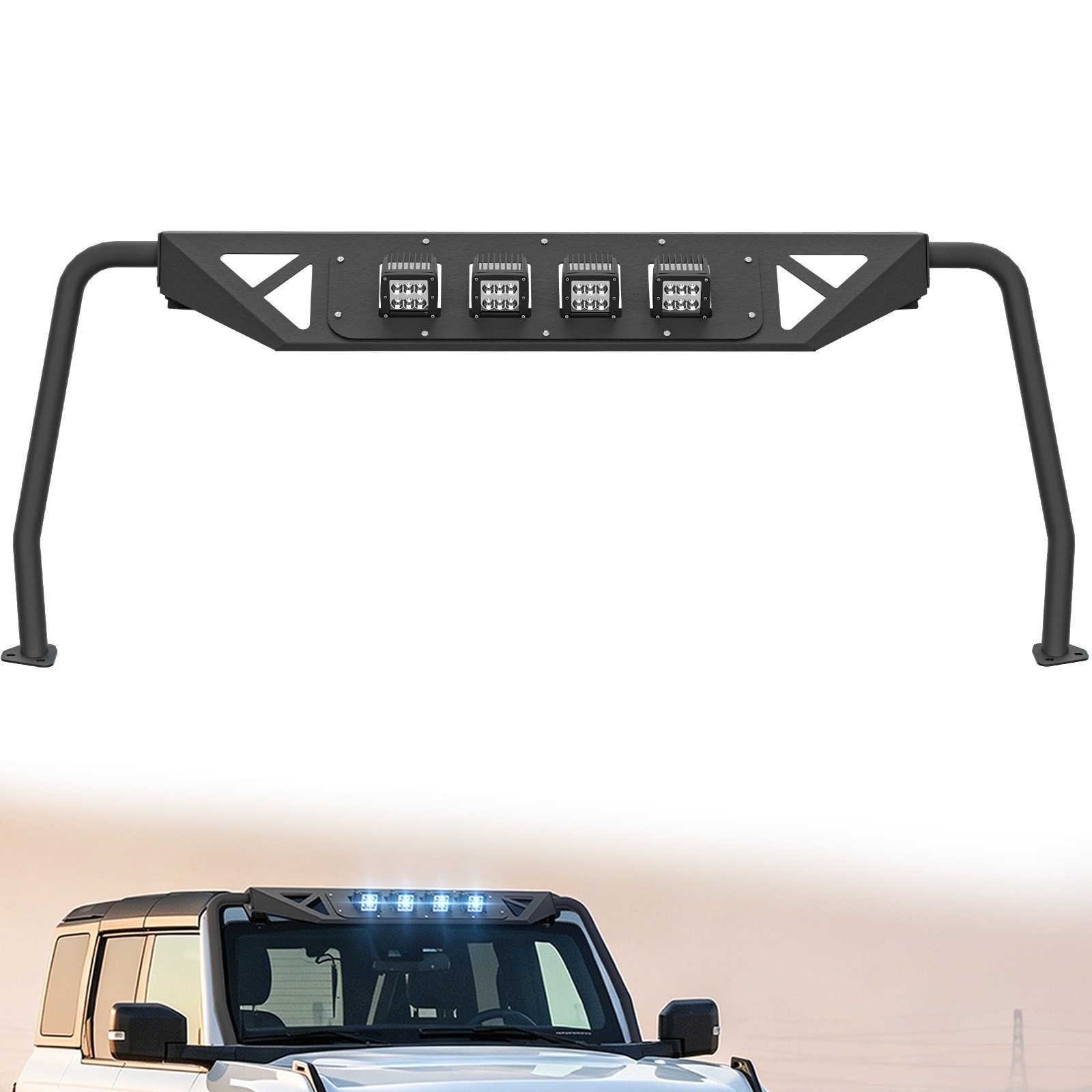 Front Windshield Frame Cover For 2021-2026 Ford Bronco 2/4 Doors W/ LED lights
