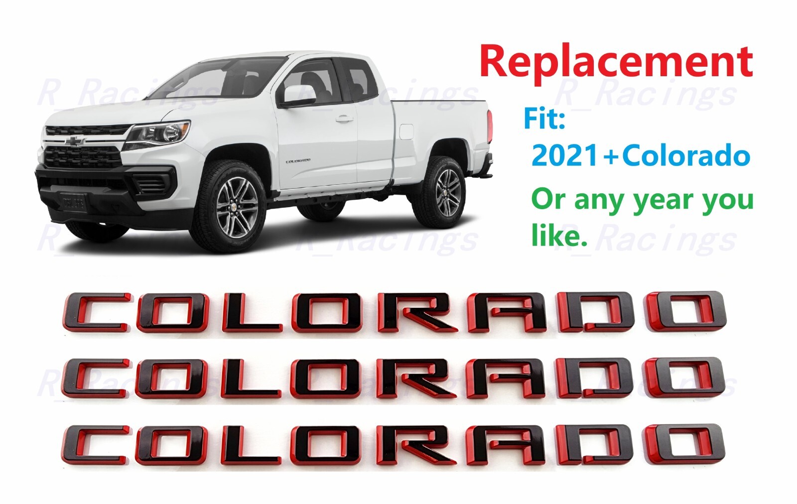 3PCS Gloss black Red Door Rear Tailgate Colorado Letter Emblem 2021-2022