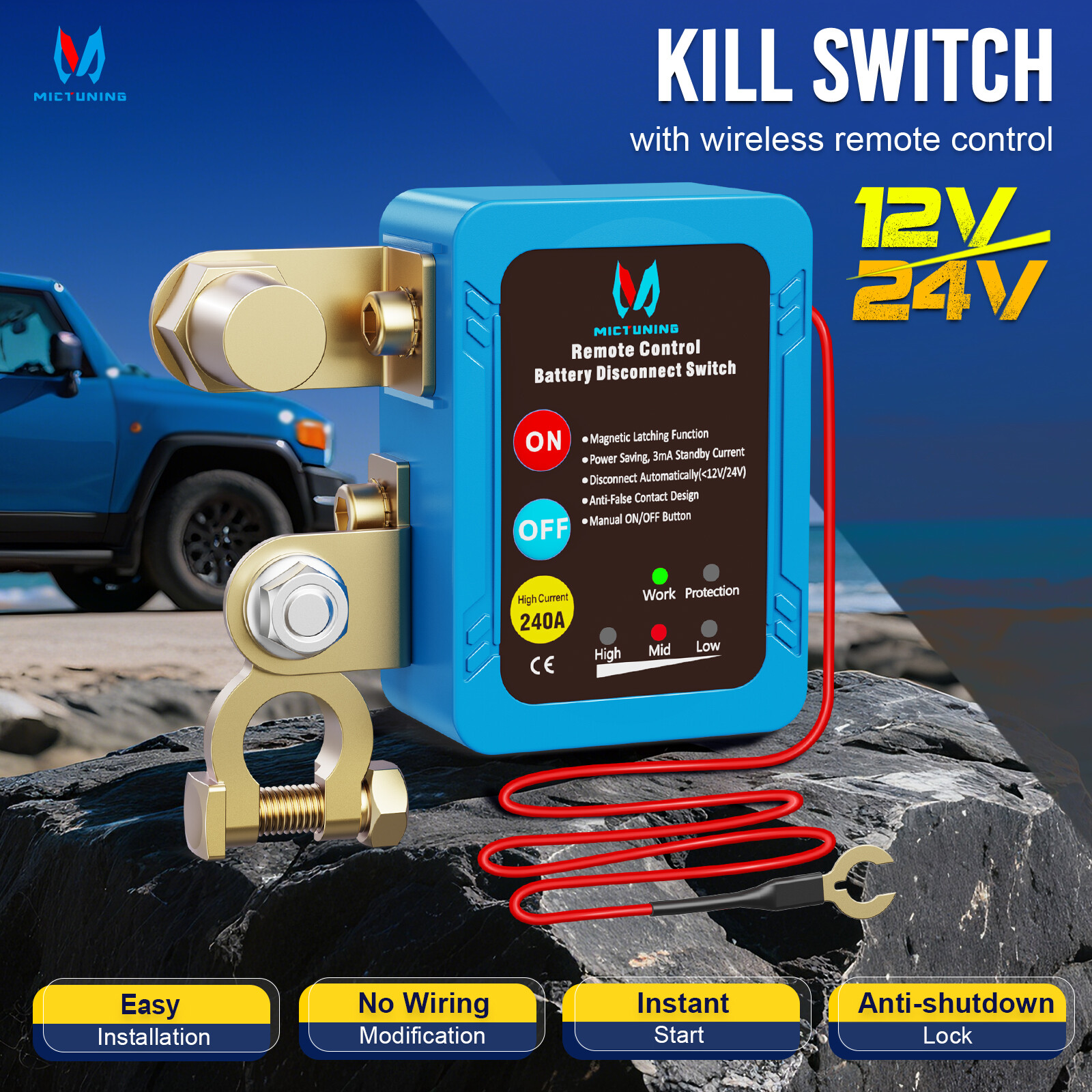 Remote Battery Disconnect Switch Battery Kill Switch 12V 240A for Auto RV ATV US