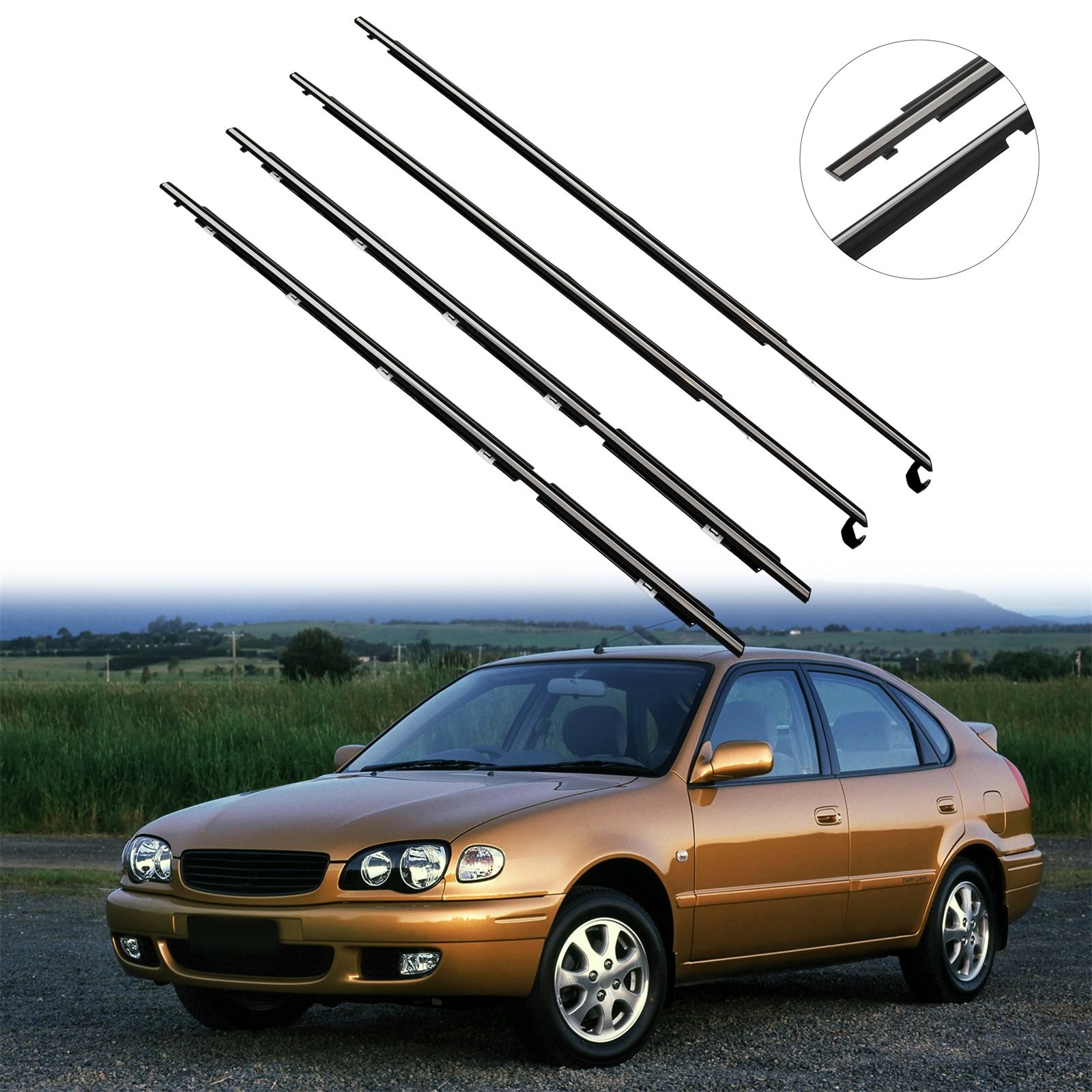 4 x Outer Front & Rear Door Window Belt Molding For 1995-2002 Toyota Corolla
