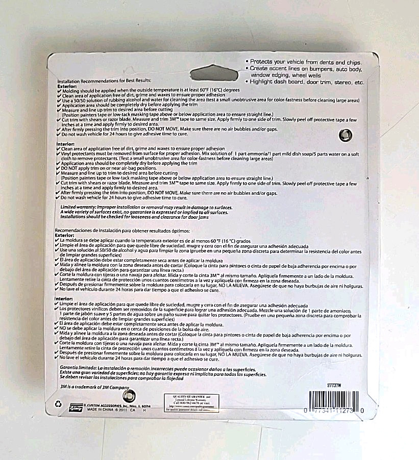 CHROME BODY MOLDING by Custom ® Interior/Exterior Flexible Trim w/3M tape-½”x18′