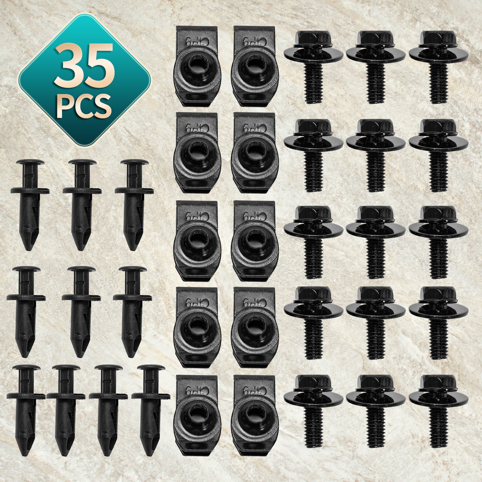 35pcs Body Bolt Kit w/U-Nut Clips-M6 Splash Shield Fasteners | Under Cover Guard