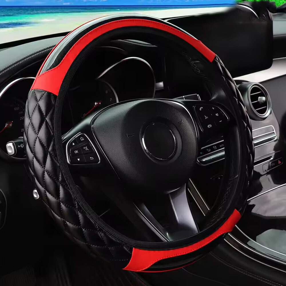 15” Carbon Fiber Leather Automotive Steering Wheel Cover Car Accessories 38cm
