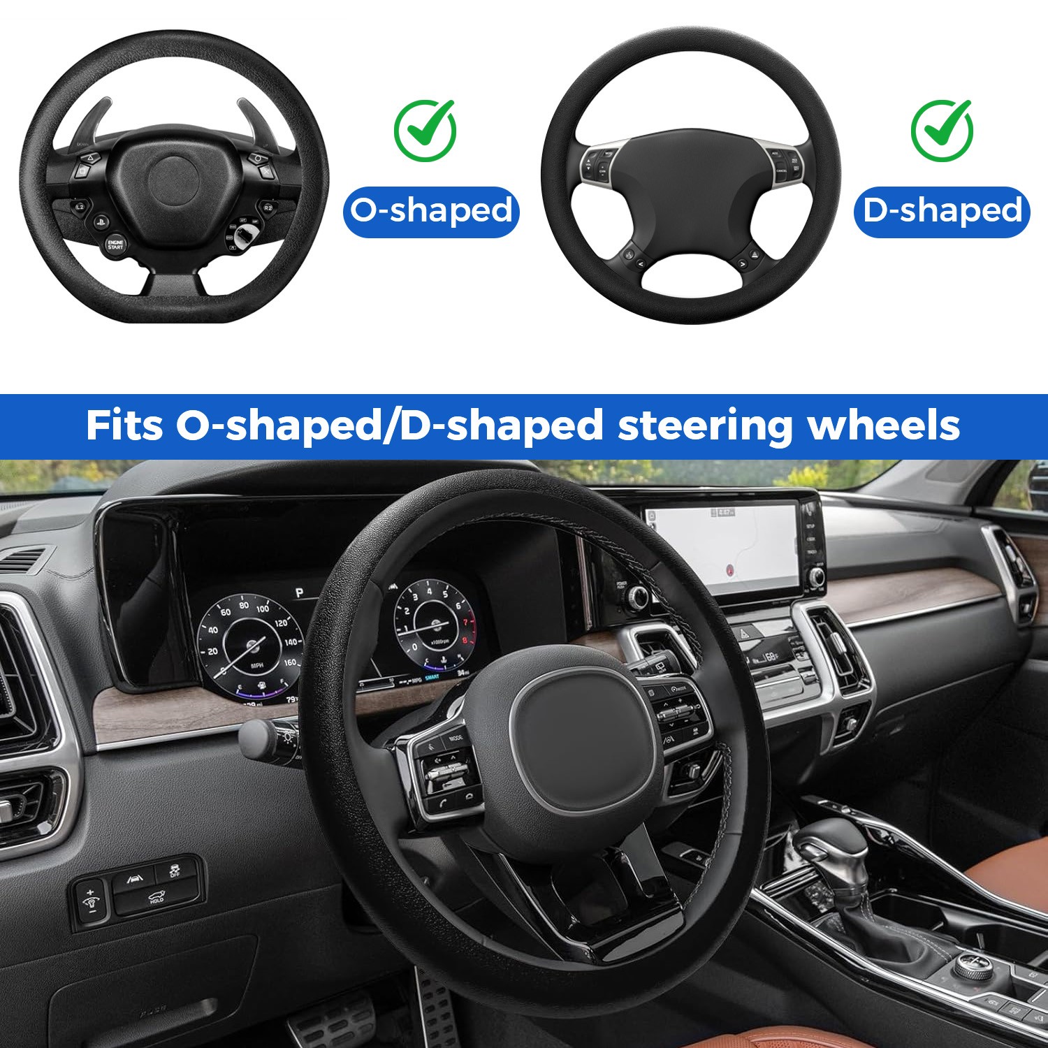 Non-Slip Silicone Steering Wheel Cover – 12.6-15 Inch Car Interior Accessory USA