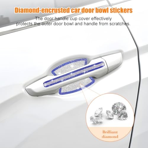 8PCS Blue White Rhinestone Car Door Handle Bowl Protectors Anti-Scratch Decals