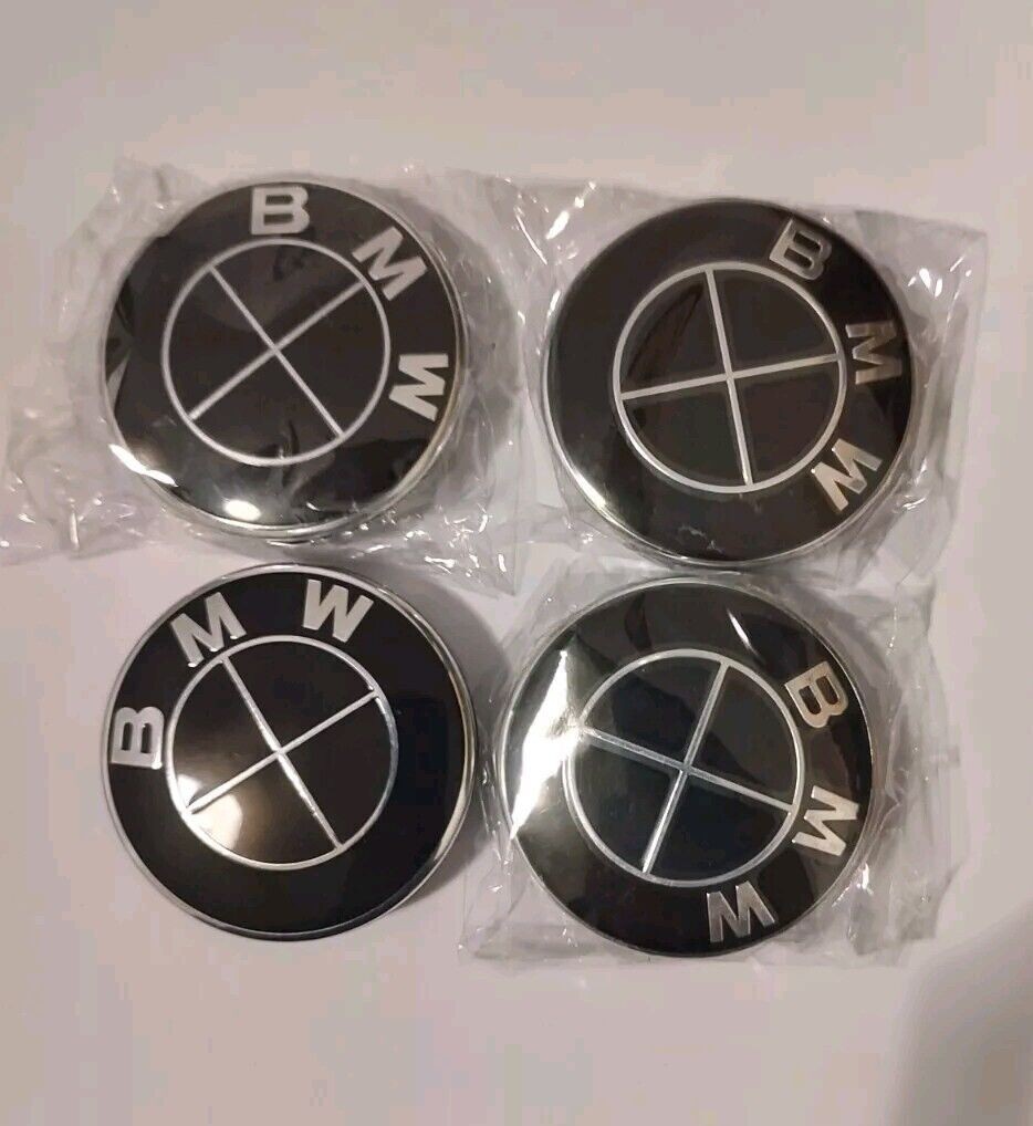 BMW Center Caps Set: Full Black 68mm (4 Pieces)