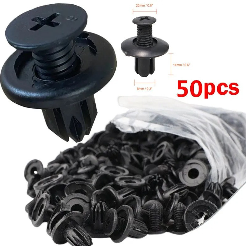 50pcs Black 8mm Car Plastic Rivets Bumper Fender Trim Fastener Clips – NEW