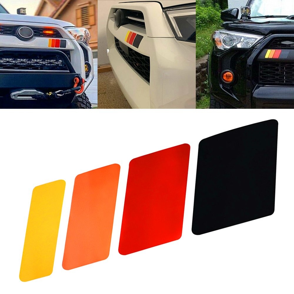 4 Tri-color Badge Front Grille Decal Sticker Red Orange Yellow Black Accessories