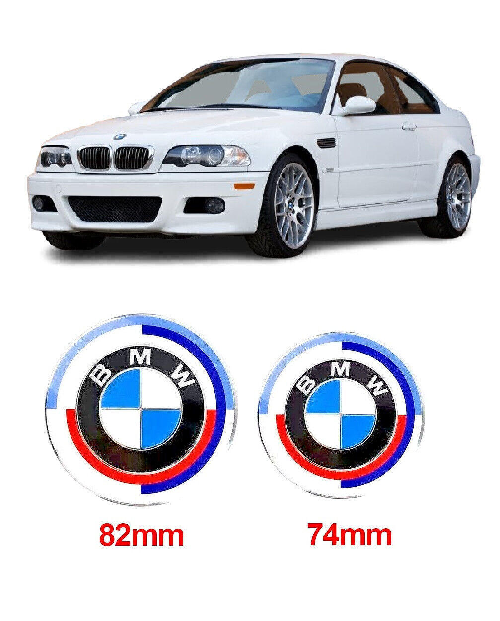 2 pieces SET 82mm+74mm bonnet AND trunk emblems FOR E46 E90 G20 G30