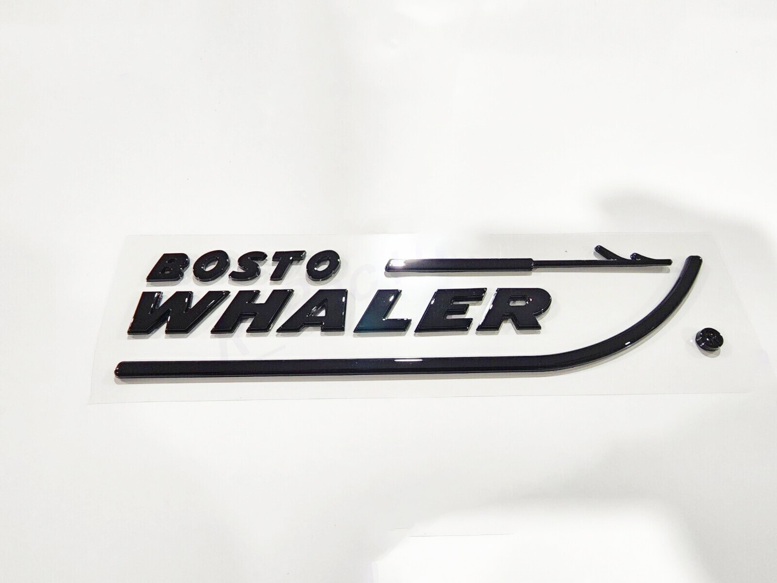 1PC NEW BOSTON WHALER EMBLEM BADGE LETTERS GLOSS BLACK 8-3/4″ X 2″ PEEL & STICK