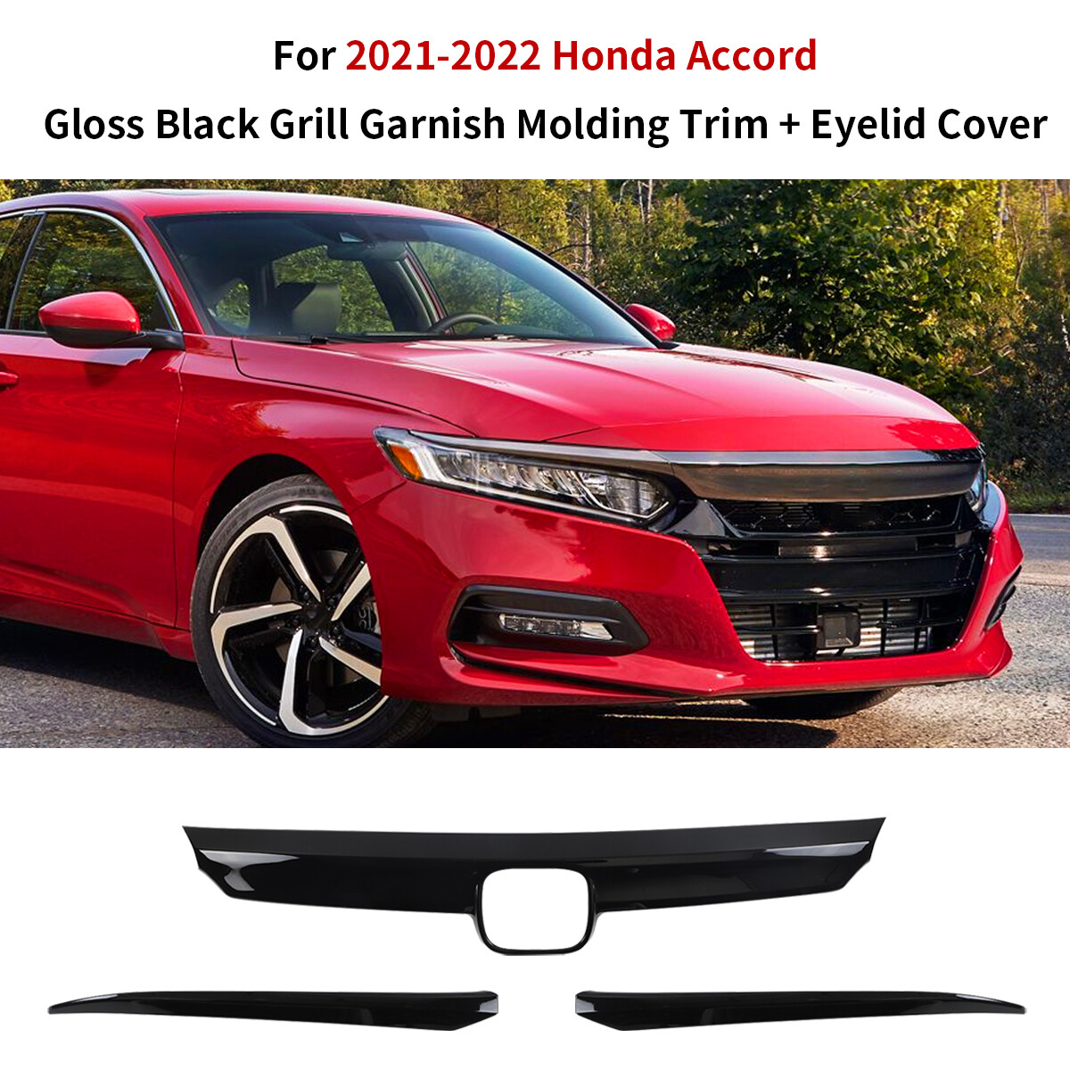For Honda Accord 2021 2022 Grill Garnish Molding Trim Eyelid Cover Gloss Black
