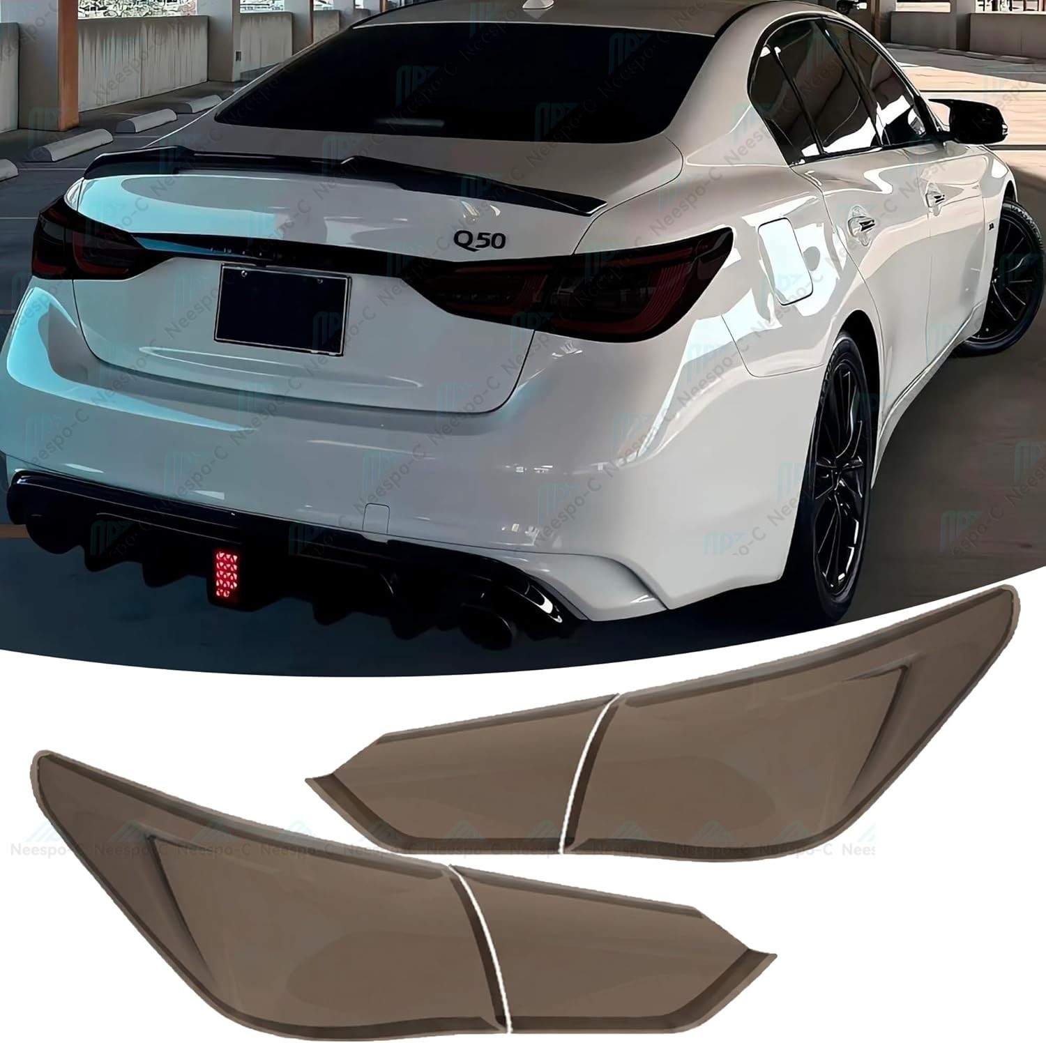 For INFINITI Q50 Rear Tail Light Guard Decor Cover Trim Smoked Black 2014-2017