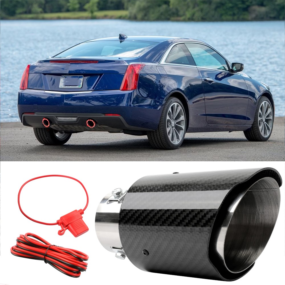 2.5″ 3.5″ In /Out Carbon Fiber Muffler Tip & LED Light For Cadillac ATS CTS DTS