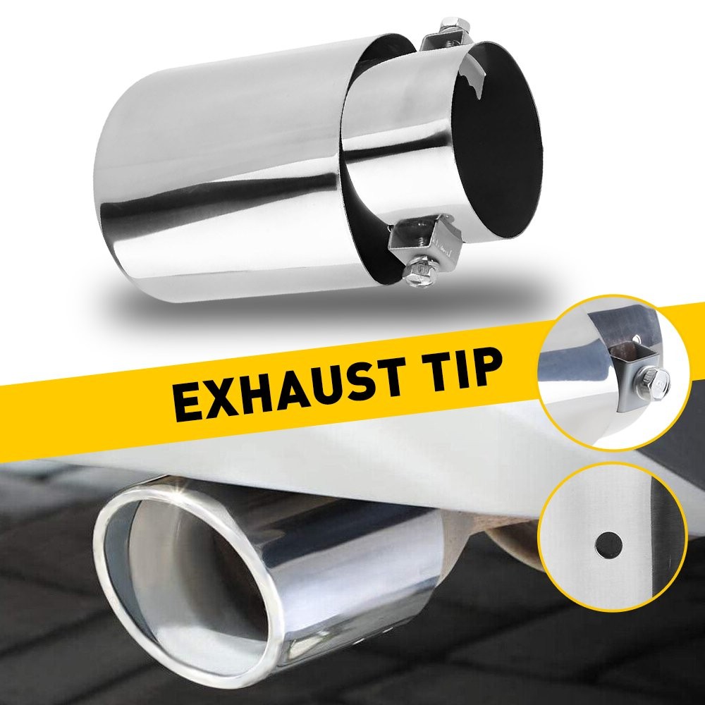 For Universal Car Round Silver 2.4″ Exhaust Pipe Tip Rear Tail Throat Muffler
