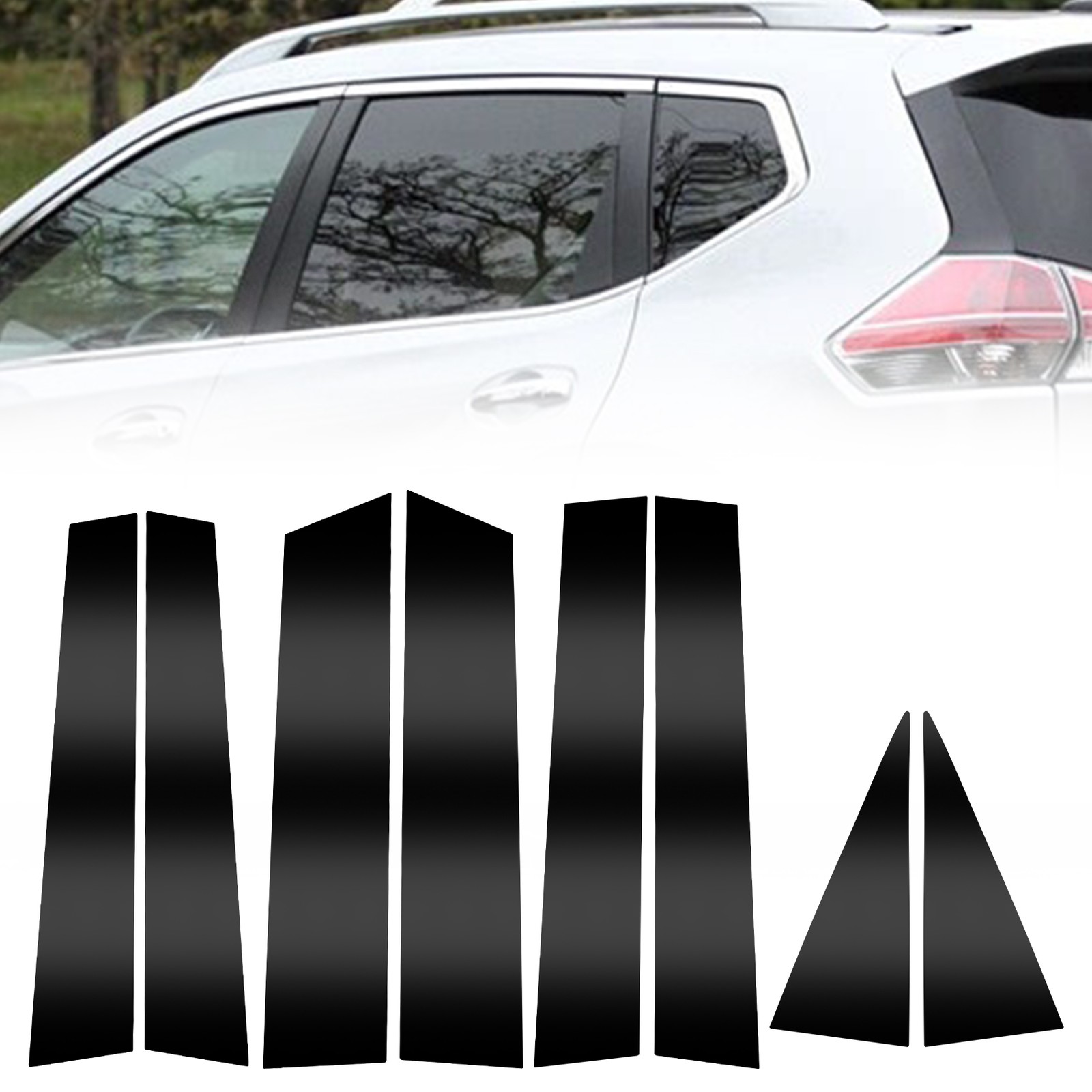 8PCS Glossy Black Pillar Post Window Door Cover Trim For 2014-2020 Nissan Rogue