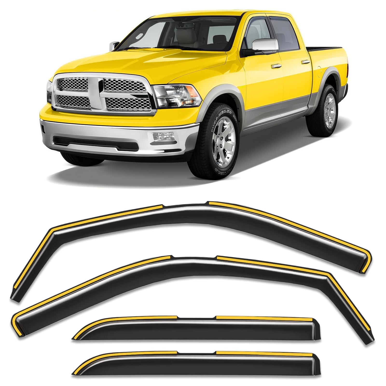 In-Channel Rain Guards for Dodge Ram 1500 2009-2018 & 2500/3500 2010-2026 – Low