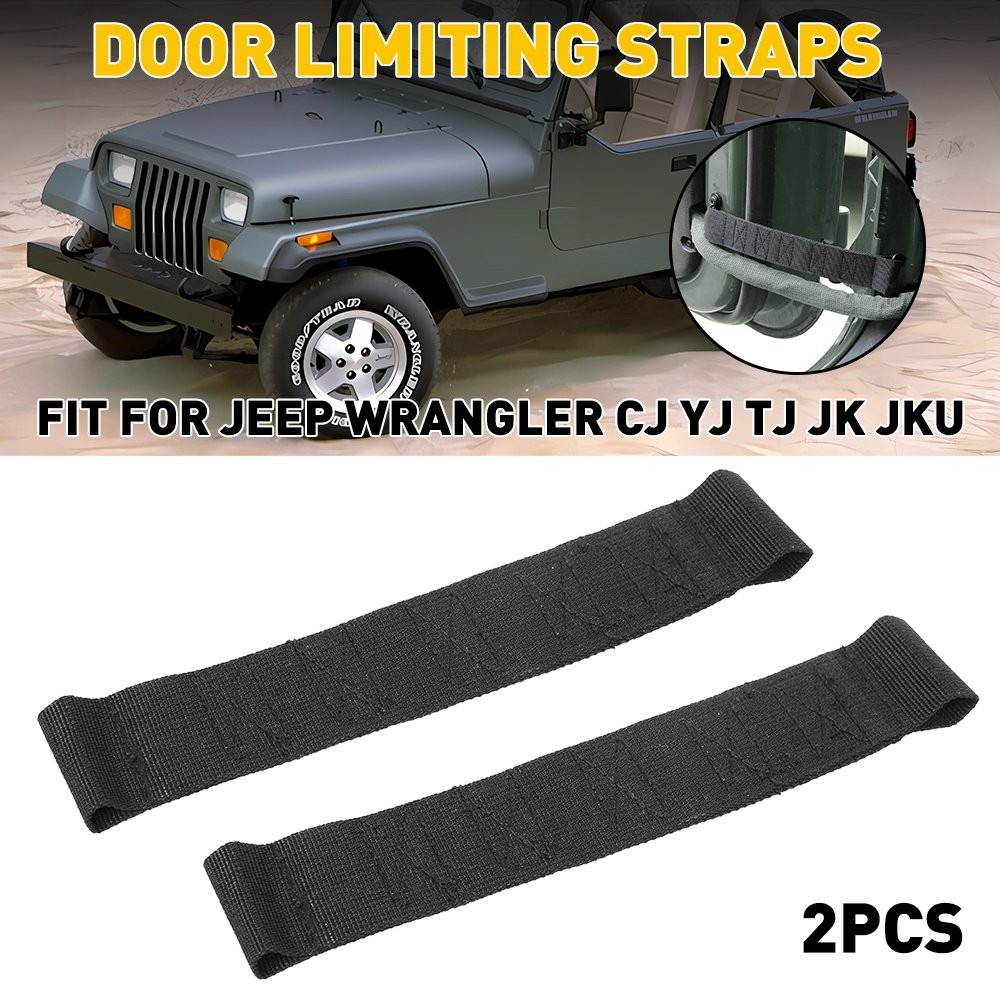 Pair Black Adjustable Door Limiting Straps For Jeep 1955-2006 Wrangler CJ/TJ/YJ