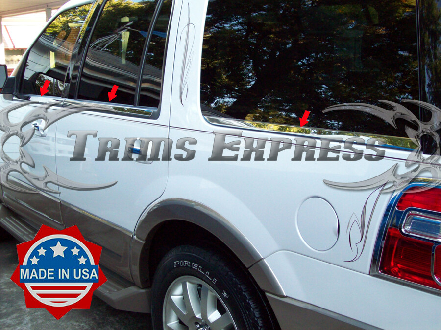 2003-2006 Ford Expedition no Keypad Cutout 6Pc Chrome Window Sill Trim Accent