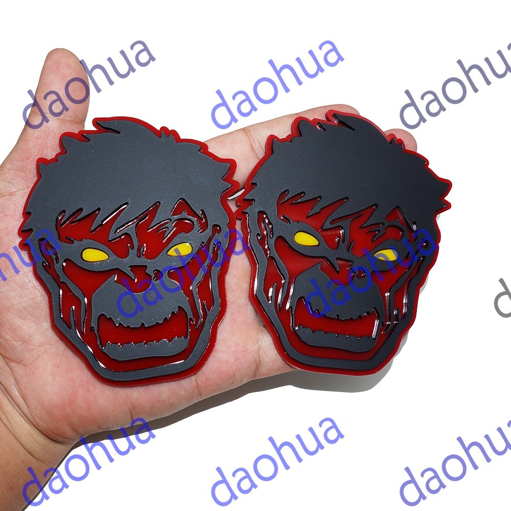 2Pcs Custom Angry HULK Emblem 3D Car Badge Nameplate Black Red & Yellow Eye