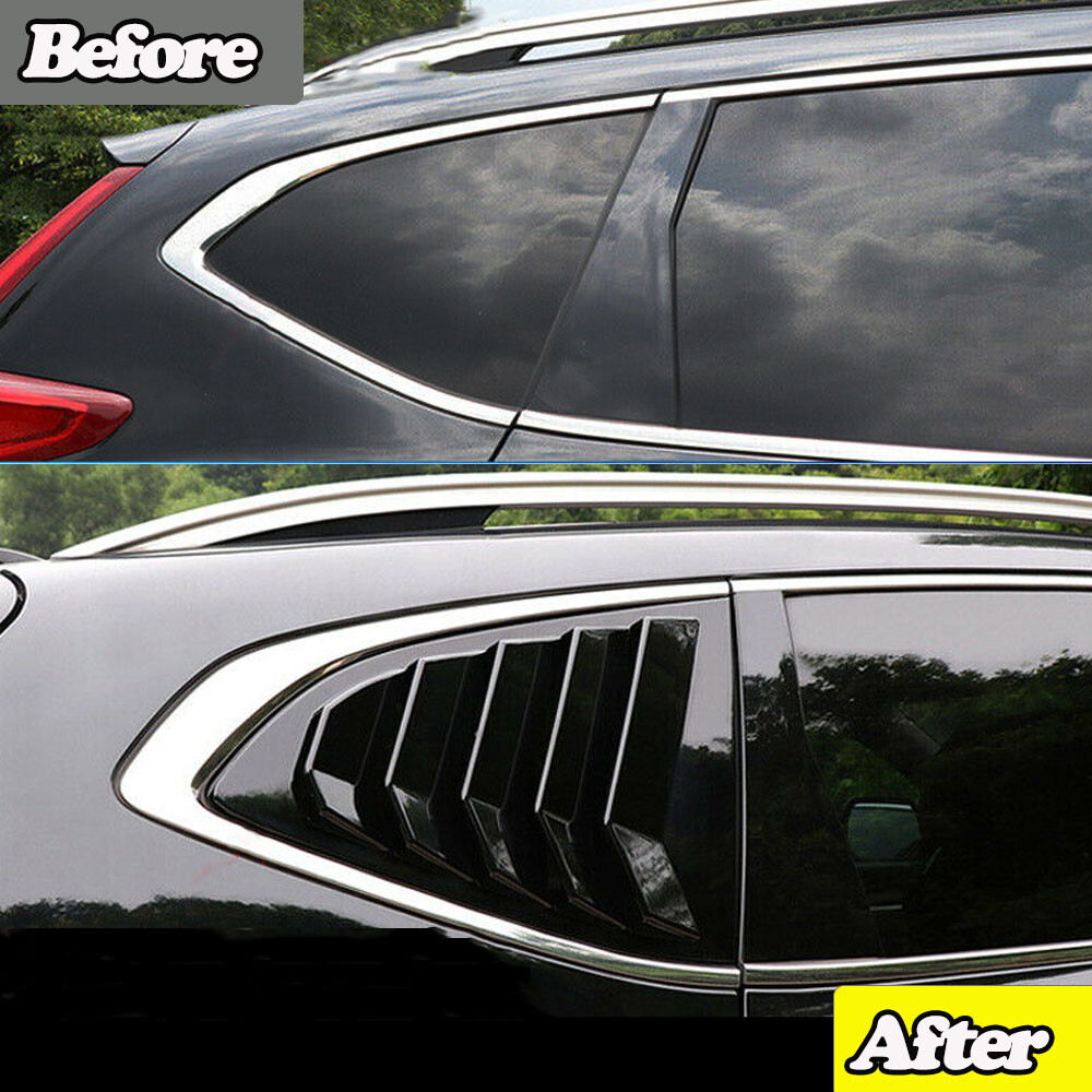 Pair ABS Gloss Black Rear Window Louver Shutter Cover Trim For CRV 2017-2022