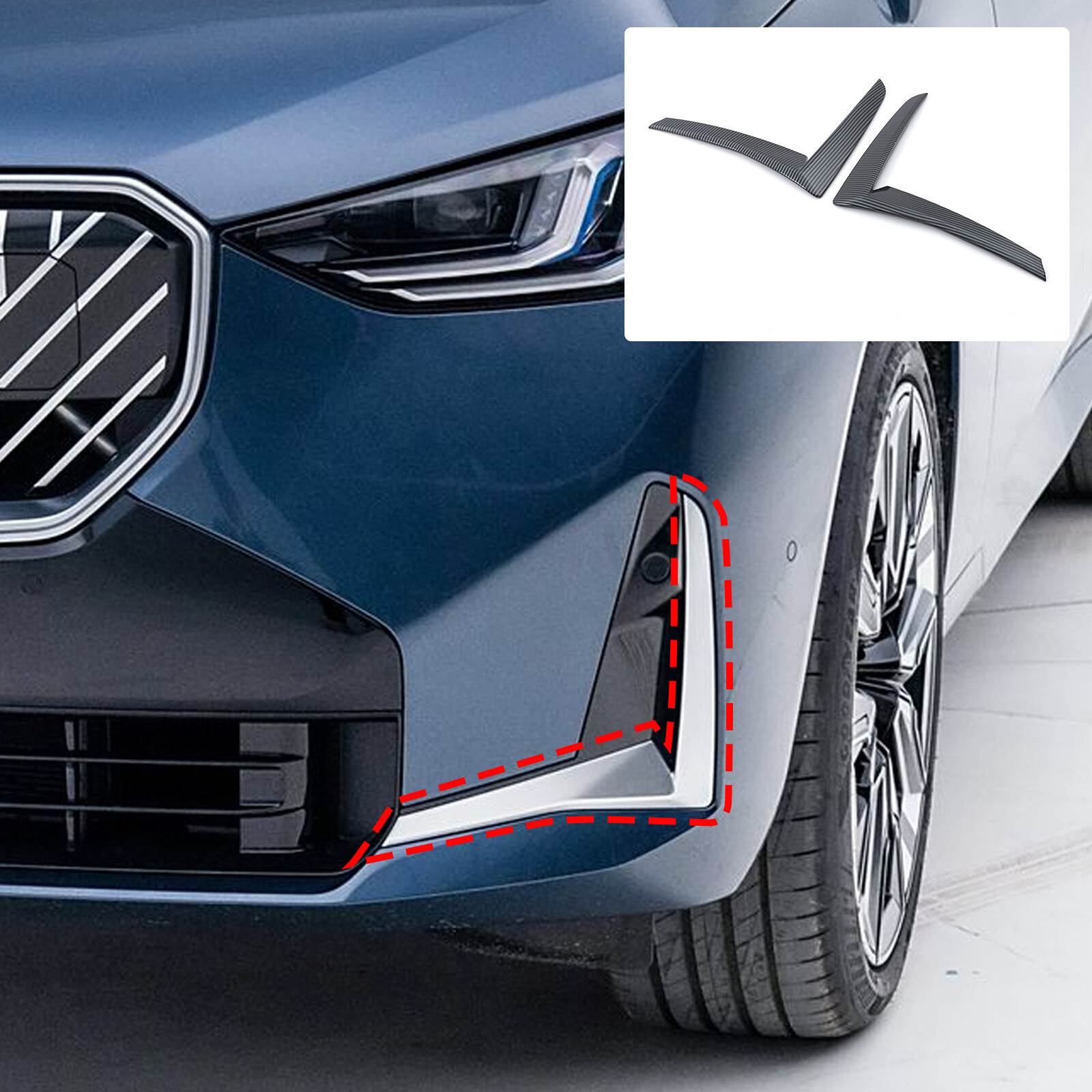 ABS Carbon Fiber Texture Front Bumper Wind Blade Trim durable For 25+ BMW X3