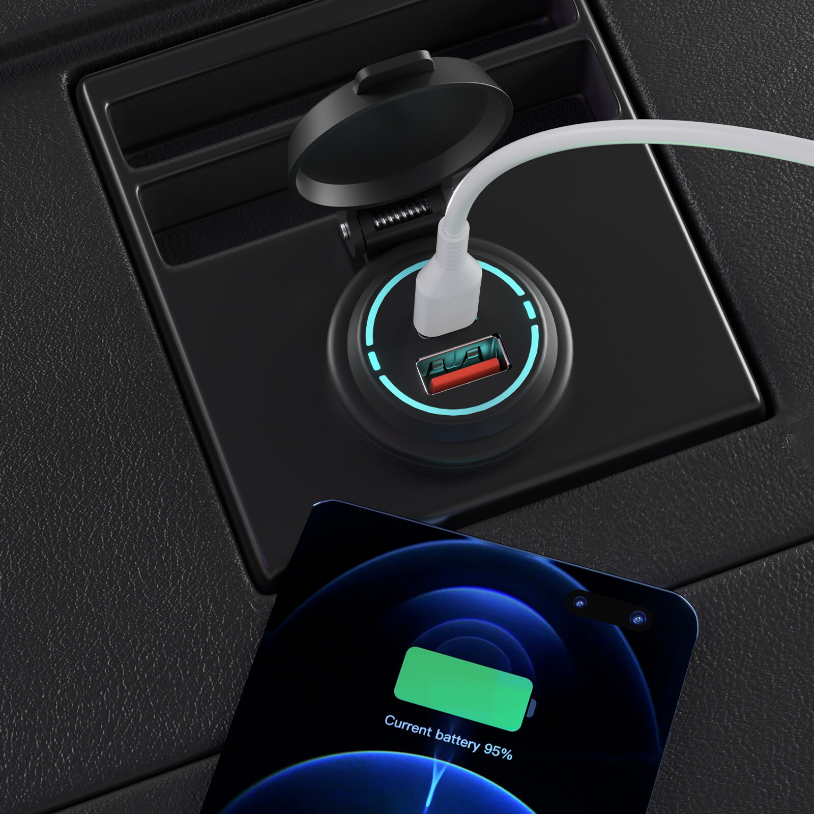 Car Cigarette Lighter Socket Dual Ports USB Type-C Quick Charging Power Outlet