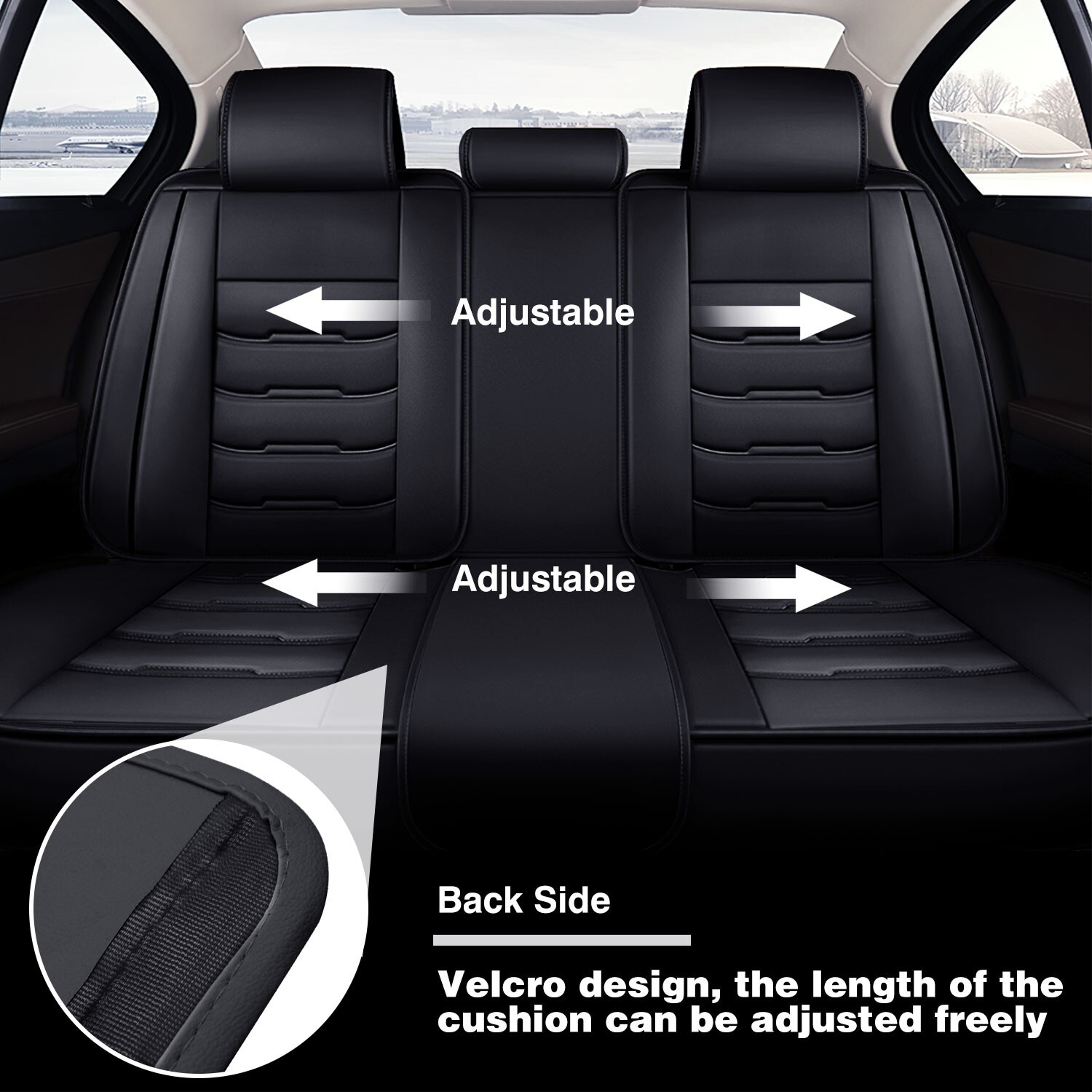 For Jeep Car Seat Cover 5-Seats Full Set PU Leather Front & Rear Deluxe Cushion