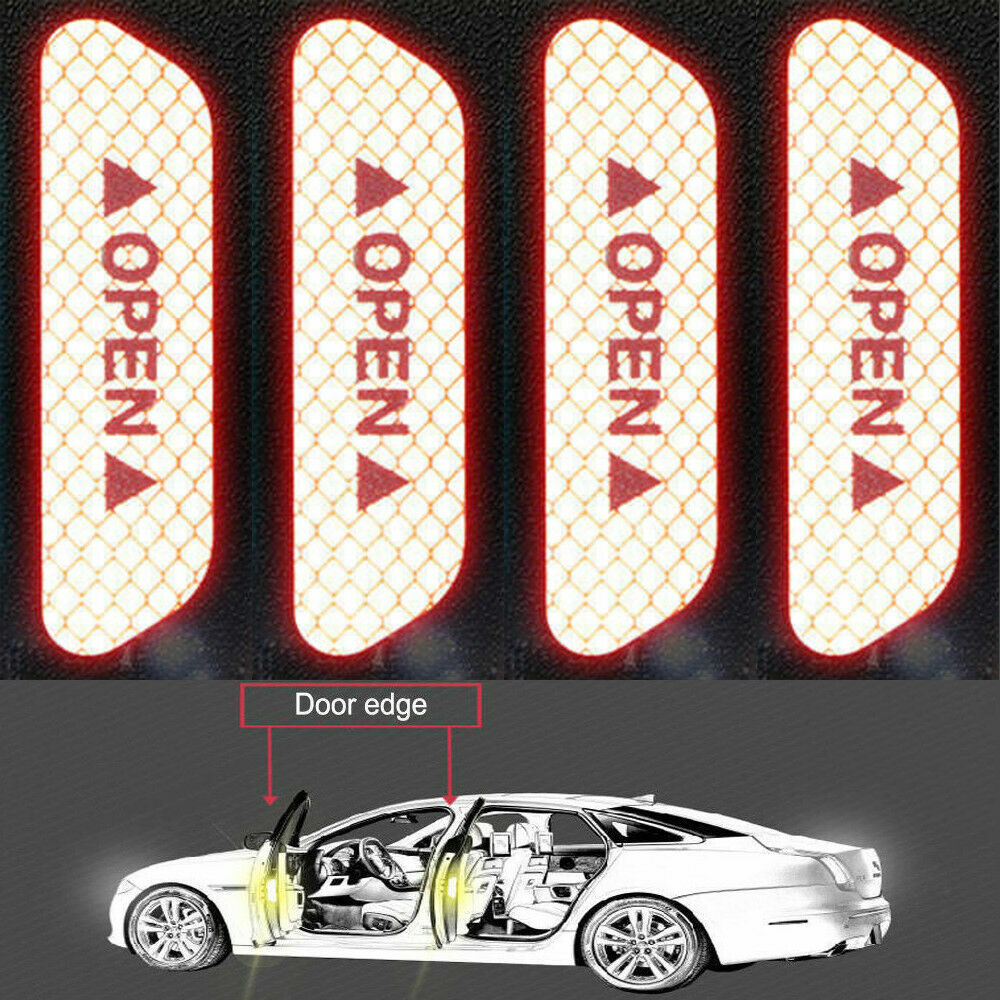 4X Super Car Door Open Sticker Reflective Tape Safety Warning Decal Red Hot