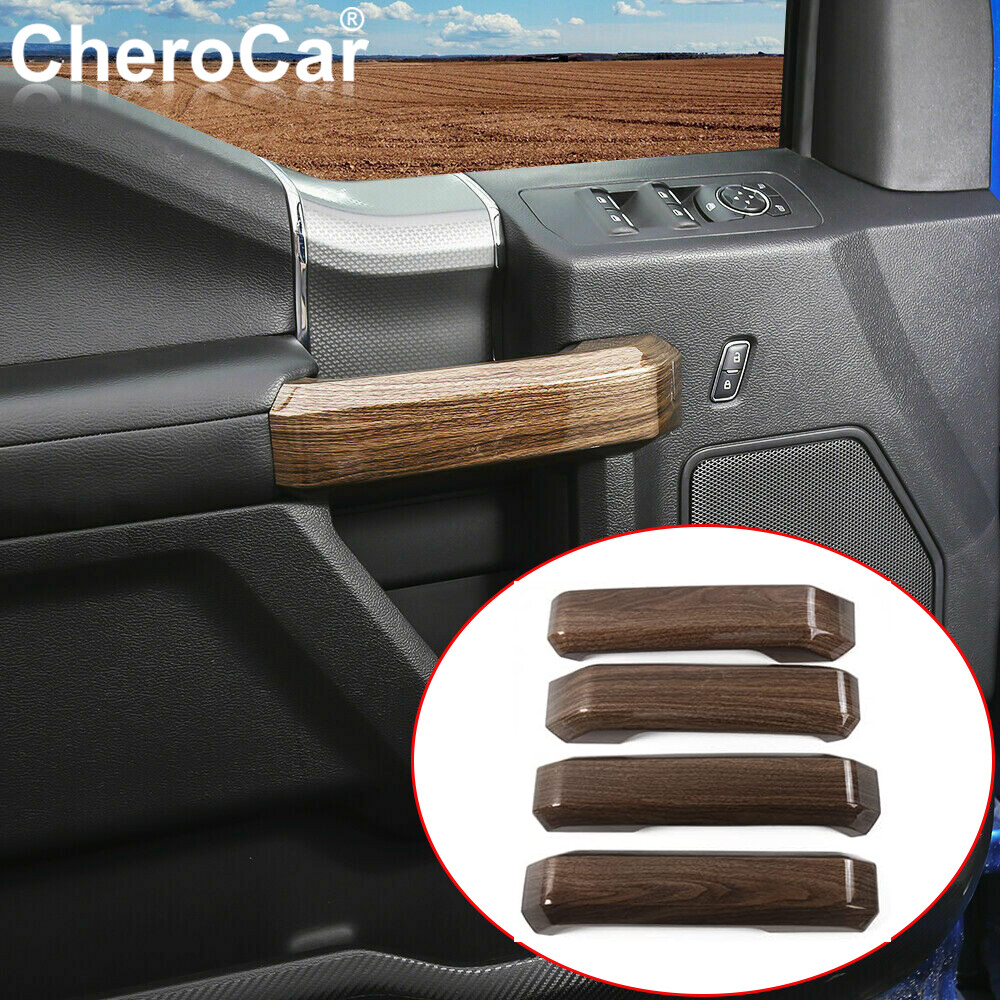 Wood Grain Interior Door Handle Trim Cover ABS for Ford F150 F-150 2015-2020,4X