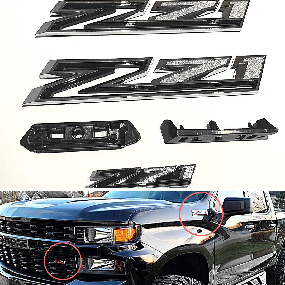 2019-21 Chevrolet New Gen Silverado 1500 Z71 Grille & Fender Emblem Chrome Black